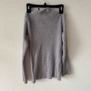 Grey Ribbed Long Sleeve Mock turtleneck Sweater Slim Fit Stretch Knit top size S